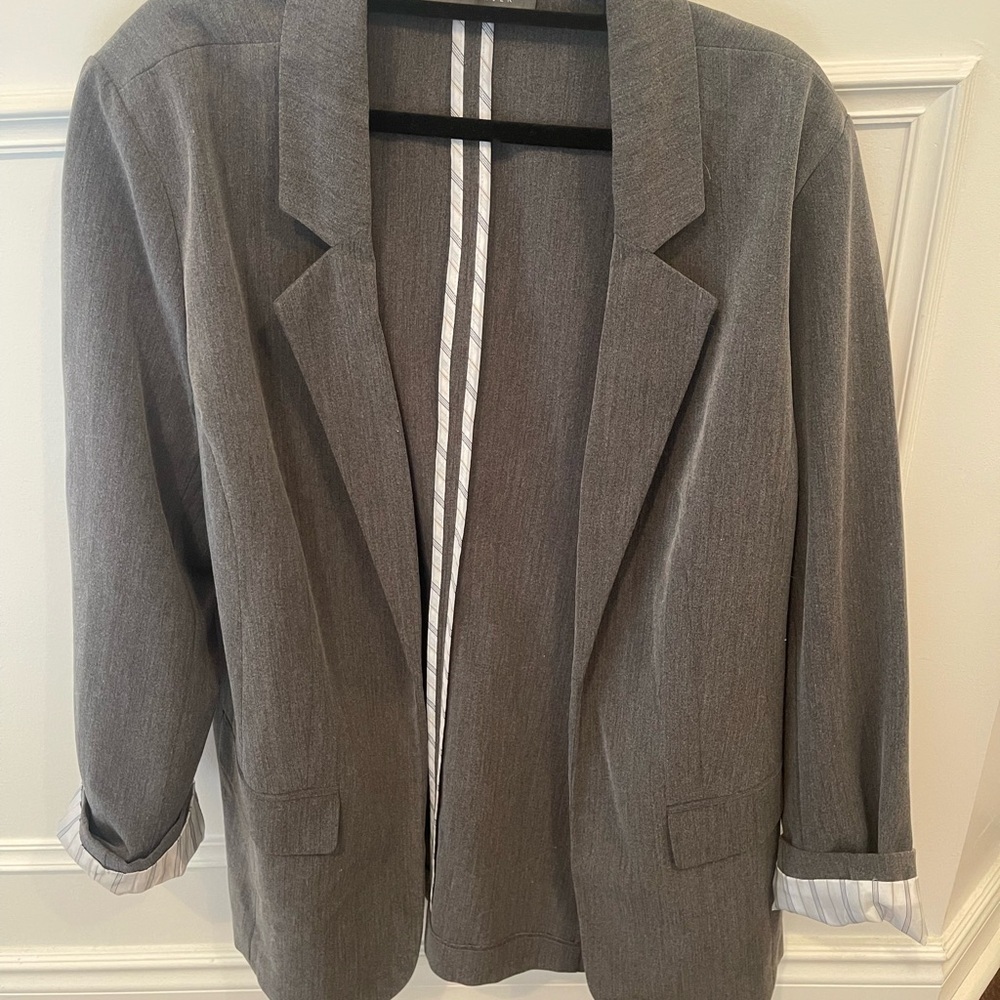 Gray Blazer with Striped Lining